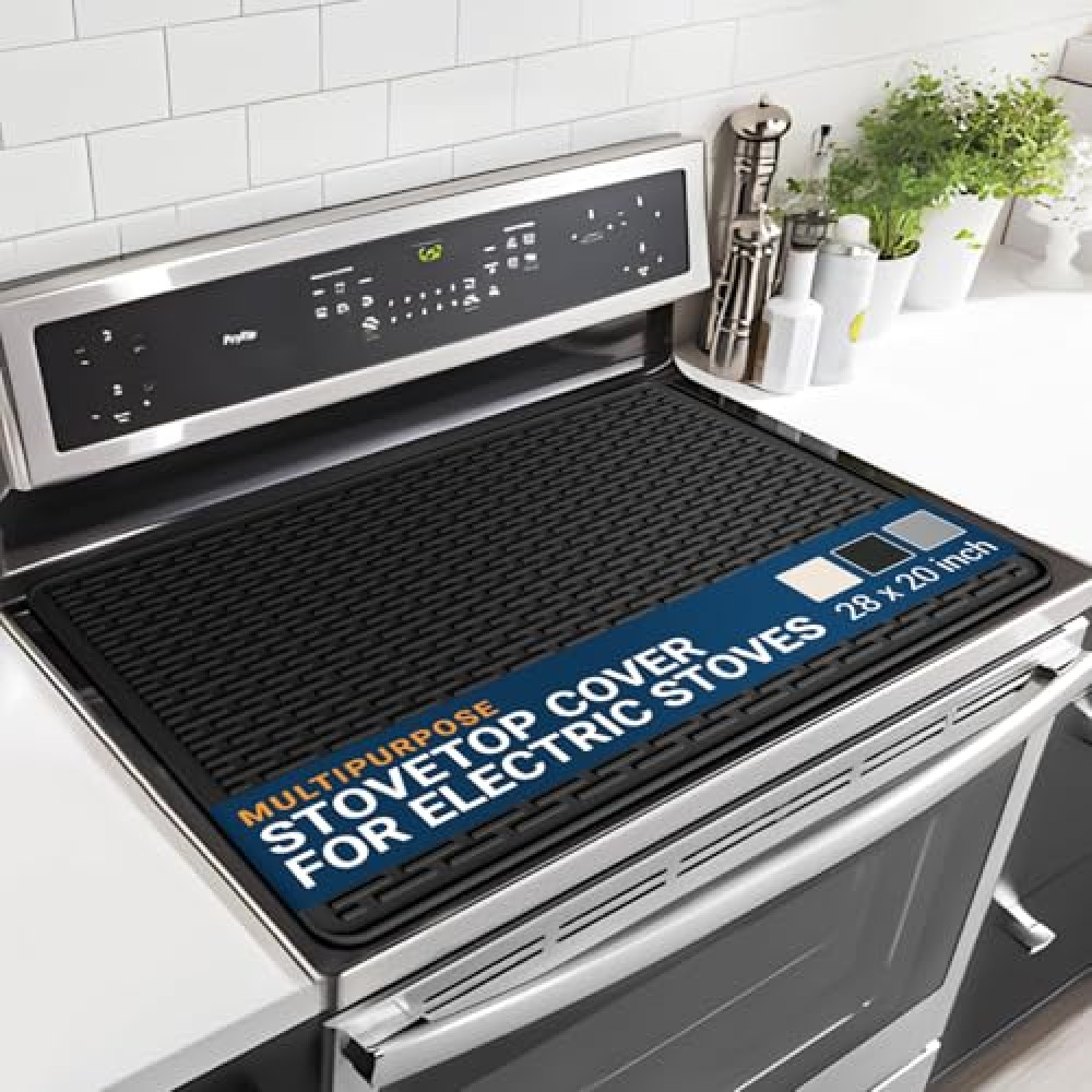 Stove Top Cover for Electric Stove (28 x 20 Inch) - Silicone Flat Range Mat for Glass Cooktop, Heat-Resistant Induction Protector Covers for Stovetop, Silicon Oven Topcover Protectors - Black