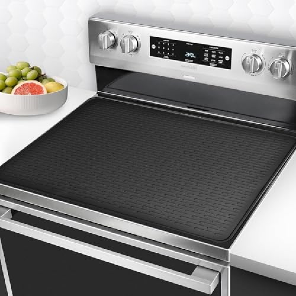 Stove Top Cover for Electric Stove, Silicone Stove Mat for Glass Top Stove, Glass Cooktop Protector, XL Dish Drying Mats For Kitchen, Range Covers for Electric Stove (Black,28 x 20)