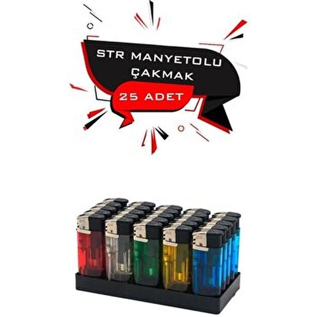 Str Manyetolu Çakmak Renkli 25 Adet Platinli ve Dayanıklı Tasarım - Karışık Çakmak Fiyatı