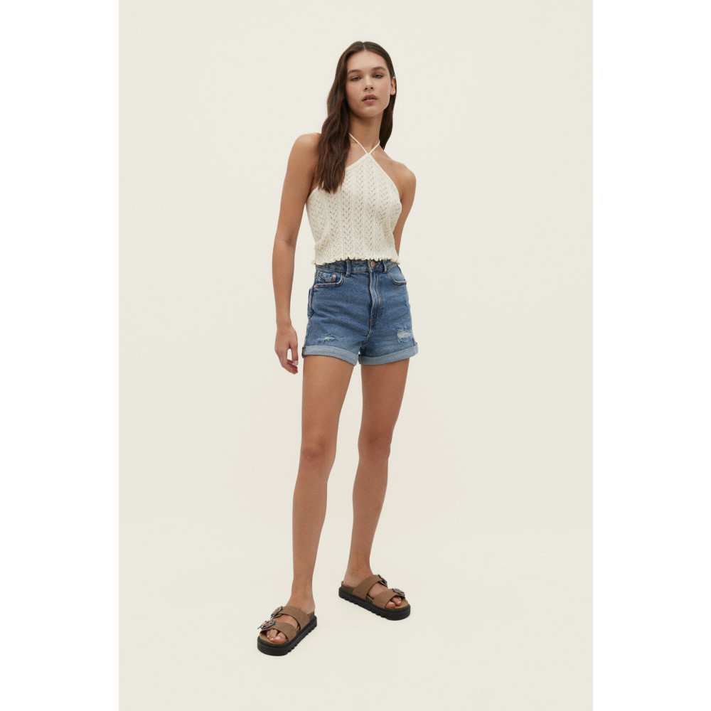 Stradivarius Kadın Koyu Mavi Slim Mom Fit Şort 38 Beden Erkek Şort Fiyatı