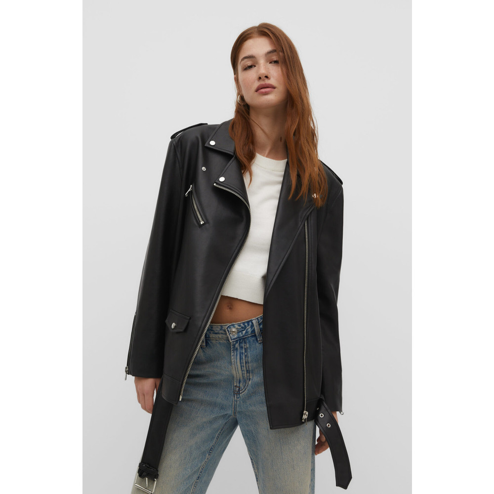 Stradivarius Suni Deri Oversize Biker Ceket S Beden Bayan Ceket Fiyatı