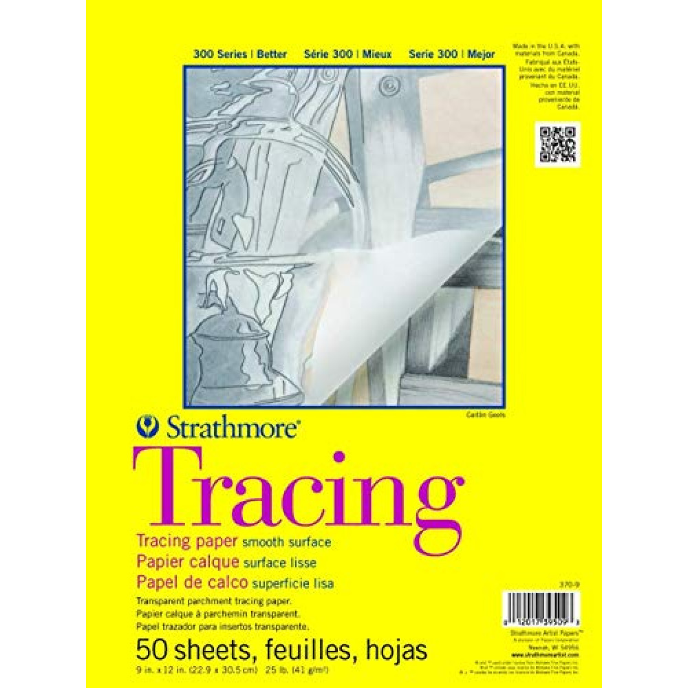 Strathmore 300 Series Tracing Paper Pad, Tape Bound, 9x12 inches, 50 Sheets (25lb/41g) - Artist Paper for Adults and Students