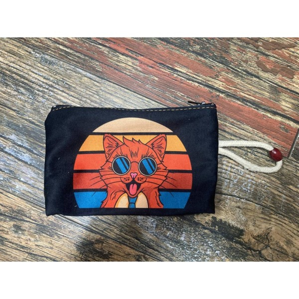 Street Bag Artist Kedi Desenli Baskılı Kalemlik , El Çantas , Baskılı Bez Çanta , Makyaj Çantası - Turuncu - Kırmızı Makyaj Fırça ve Aksesuarları Fiyatı