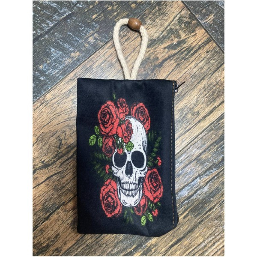 Street Bag  güllü Kuru Kafa Baskılı Kalemlik , El Çantas , Baskılı Bez Çanta , Makyaj Çantası - Bal Rengi - Siyah Makyaj Fırça ve Aksesuarları Fiyatı