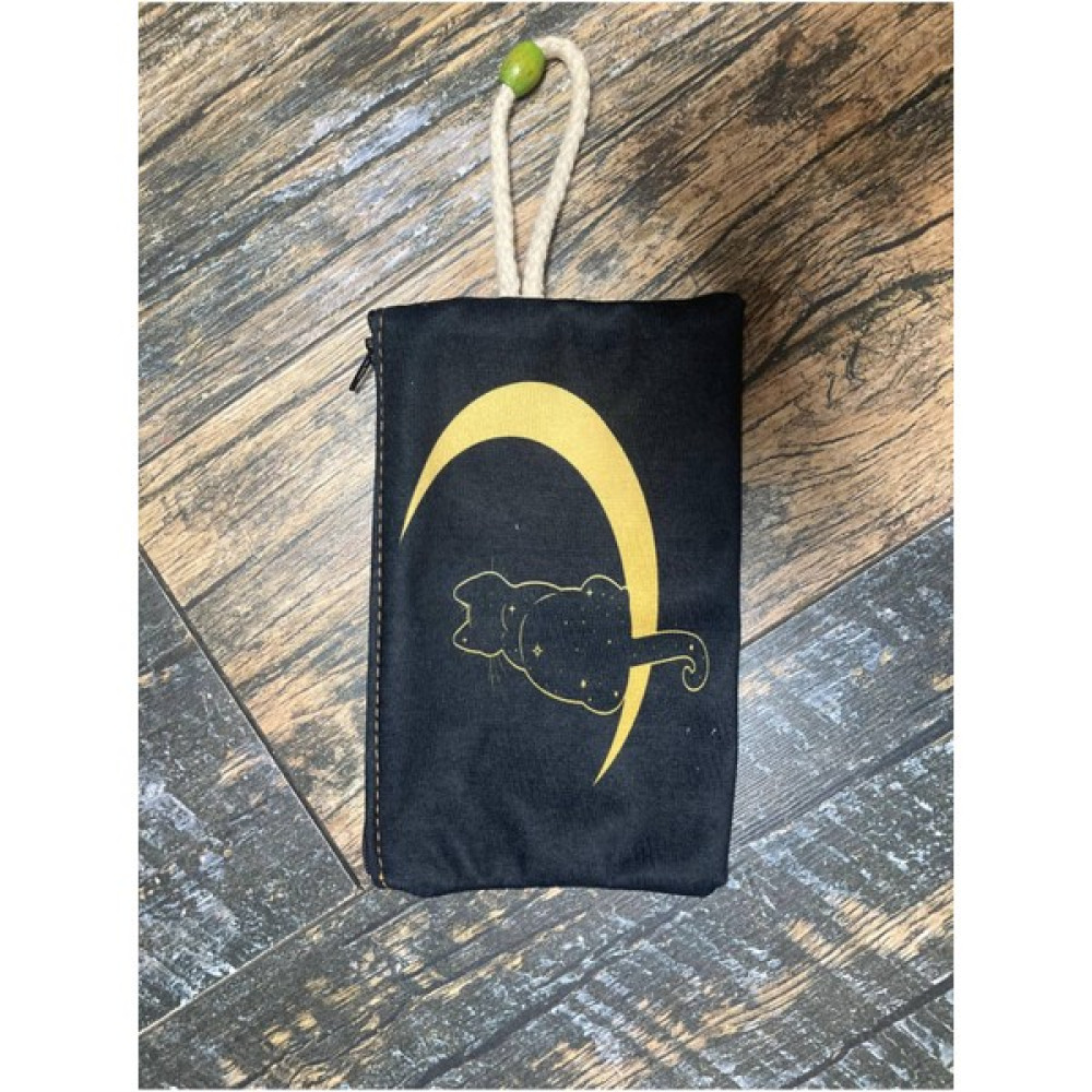 Street Bag  kedi Hilal Baskılı Kalemlik , El Çantas , Baskılı Bez Çanta , Makyaj Çantası - Parlak Küllü Sarı Makyaj Fırça ve Aksesuarları Fiyatı
