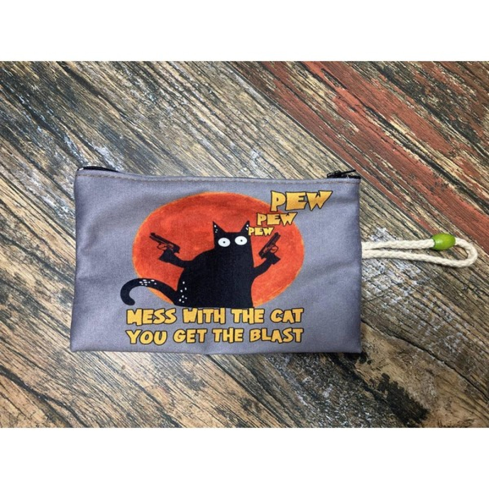 Street Bag  silahlı Kedi Desenli Baskılı Kalemlik , El Çantas , Baskılı Bez Çanta , Makyaj Çantası - Gri - Kahverengi Makyaj Fırça ve Aksesuarları Fiyatı