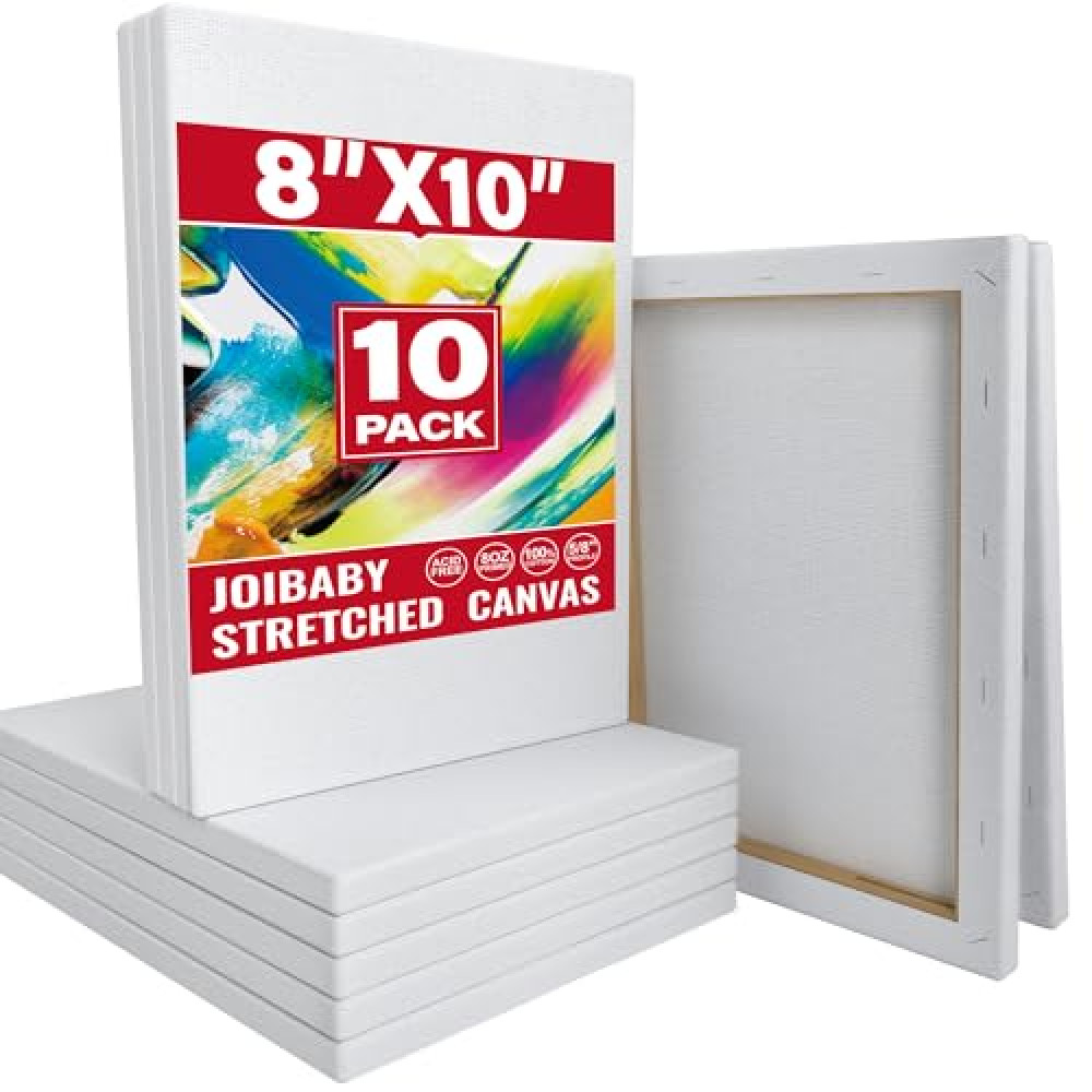 Stretched Canvas for Painting,10Pack 8X10 Inch Stretched White Blank Canvas,8 Oz Triple Primed 5/8" Profile Stretched Canvases,100% Cotton,Canvas for Painting, for Acrylics, Oils Tuval Fiyatı