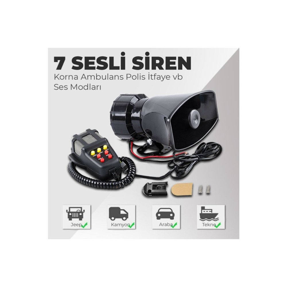 STS Oto Aksesuar Her Araca Uyumlu Universal 7 Sesli Konuşmalı Mikrofonlu Megafonlu Polis Siren Oto Dış Aksesuar & Yedek Parça Fiyatı