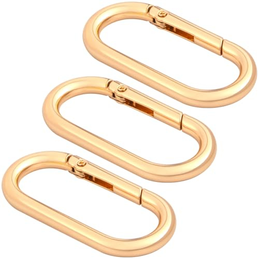 STSTR 3 PCS Oval Spring Ring Clips, Light Gold Metal Keyring Purse Clip, Heavy Duty Opening O Ring Carabiner for Keychains, Buckle Clasp for Backpacks, Purse, Keys, Bag Strap (1.97 × 0.94 Inch)
