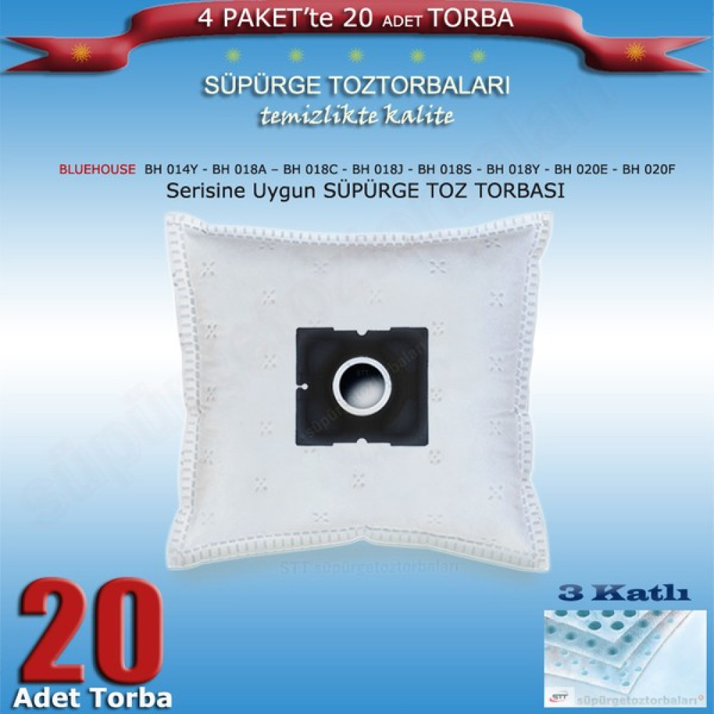 STT Bluehouse Bh 014Y Matador - Bh 018A Allergy Stop -Bh 018C Confort -Bh 018J -Bh 018S Aquare -Bh 018Y Petito -Bh 020E -Bh 020F Friend -Bh 020G Wave Modellerine Uygun Süpürge Toz Torbası 200120 - 20 adet Elektrikli Süpürge Aksesuarları Fiyatı