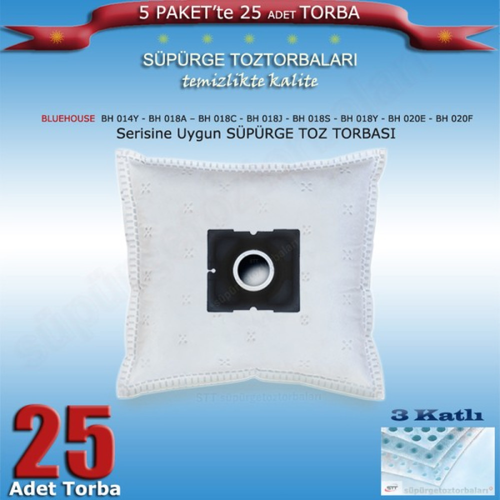STT Bluehouse Bh 014Y Matador - Bh 018A Allergy Stop -Bh 018C Confort -Bh 018J -Bh 018S Aquare -Bh 018Y Petito -Bh 020E -Bh 020F Friend -Bh 020G Wave Modellerine Uygun Süpürge Toz Torbası 200120 - 25 adet Elektrikli Süpürge Aksesuarları Fiyatı