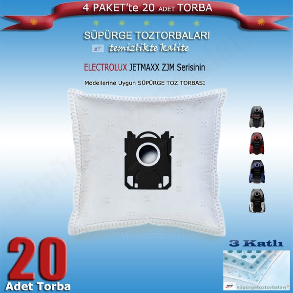 STT Electrolux Jetmaxx Zjm 6800 - 6810 – 6811 - 6820 - 6830 – 6840- 6899 - 68CUP - 68FD1 - 68FD9 - 68SP – 2000 Modellerine Uygun 20 Adet Süpürge Toz Torbası 202420 Elektrikli Süpürge Aksesuarları Fiyatı