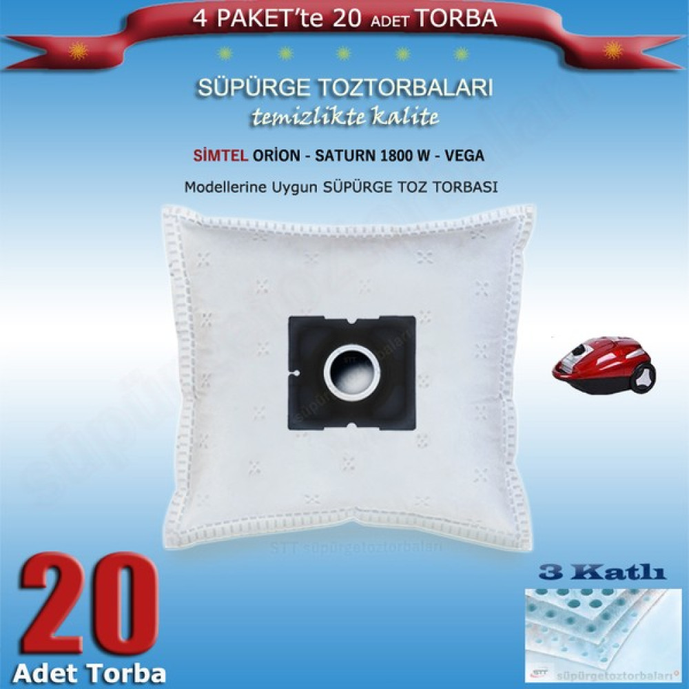 STT Simtel Orion - Saturn 1800 W - Vega Modellerine Uygun Süpürge Toz Torbası 200120 - 20 Adet Elektrikli Süpürge Aksesuarları Fiyatı