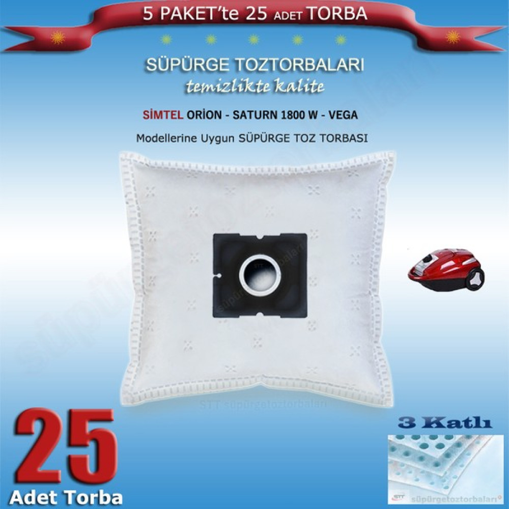STT Simtel Orion - Saturn 1800 W - Vega Modellerine Uygun Süpürge Toz Torbası 200120 - 25 Adet Elektrikli Süpürge Aksesuarları Fiyatı