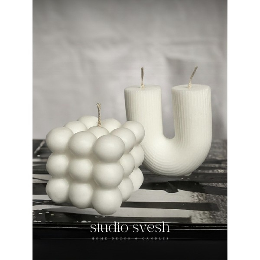 Studio Svesh Bubble, U Şekli Sütun Mum 2’li Kokulu Mum Seti %100 Doğal Vegan Dekoratif Soya Mum Soy Wax Candle - Beyaz - 2 Adet Dekoratif Mum Fiyatı