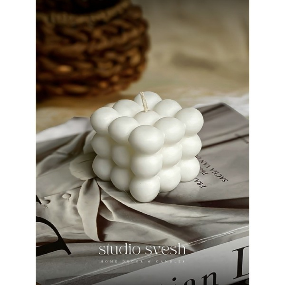 Studio Svesh Dekoratif Bubble Kokulu Mum %100 Doğal Vegan Soya Mum Soy Wax Candle - Beyaz - 1 Adet Dekoratif Mum Fiyatı