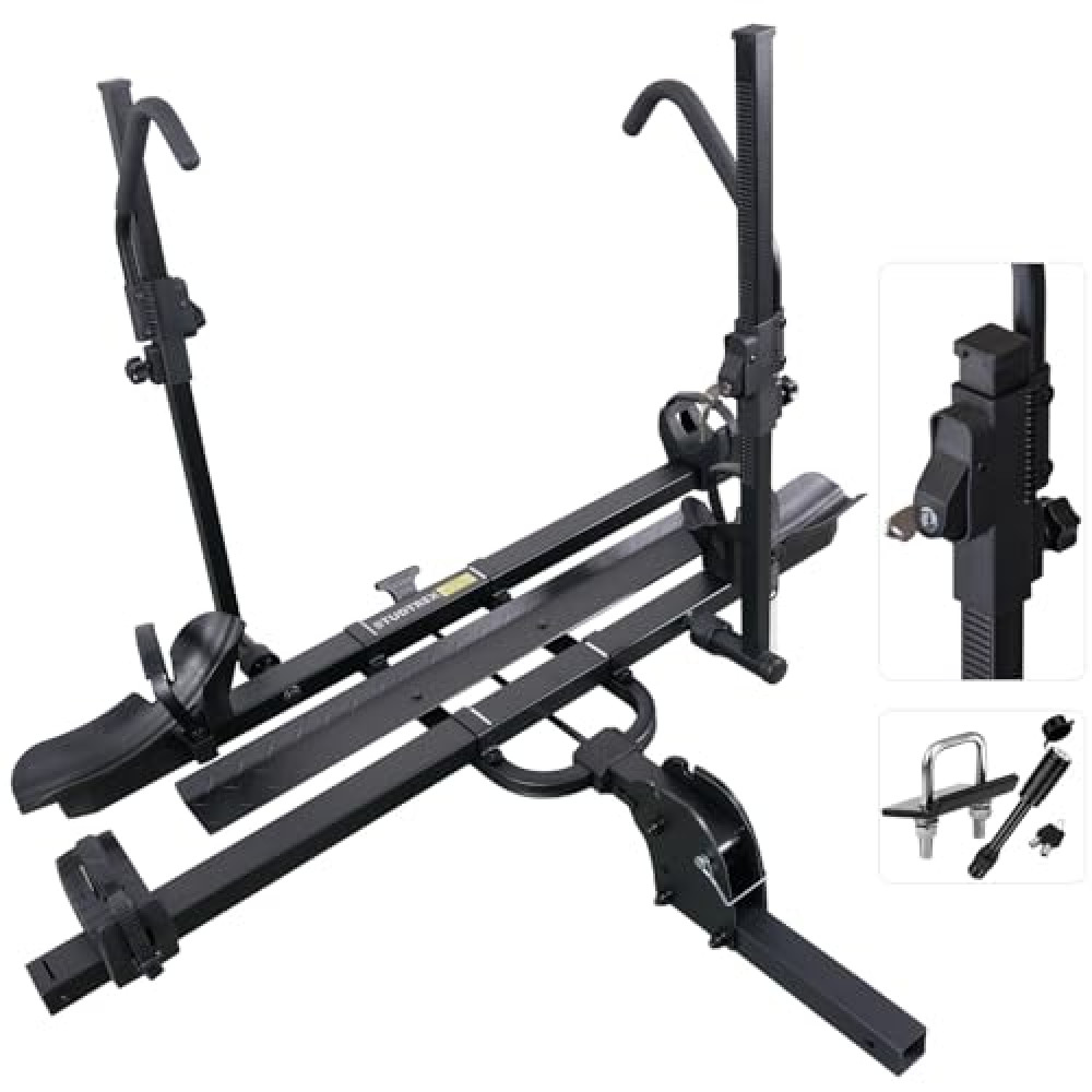 STUDTREX TRAILV2 Hitch Mount 2-Bike Rack with Bike Ramp - Tilt, Fold, Anti-Theft Hitch & Wheel Lock, 170lbs Capacity, 2-Inch Receiver, Up to 5.0" Fat Tire, Electric Bike Rack for Car, SUV, RV, Truck