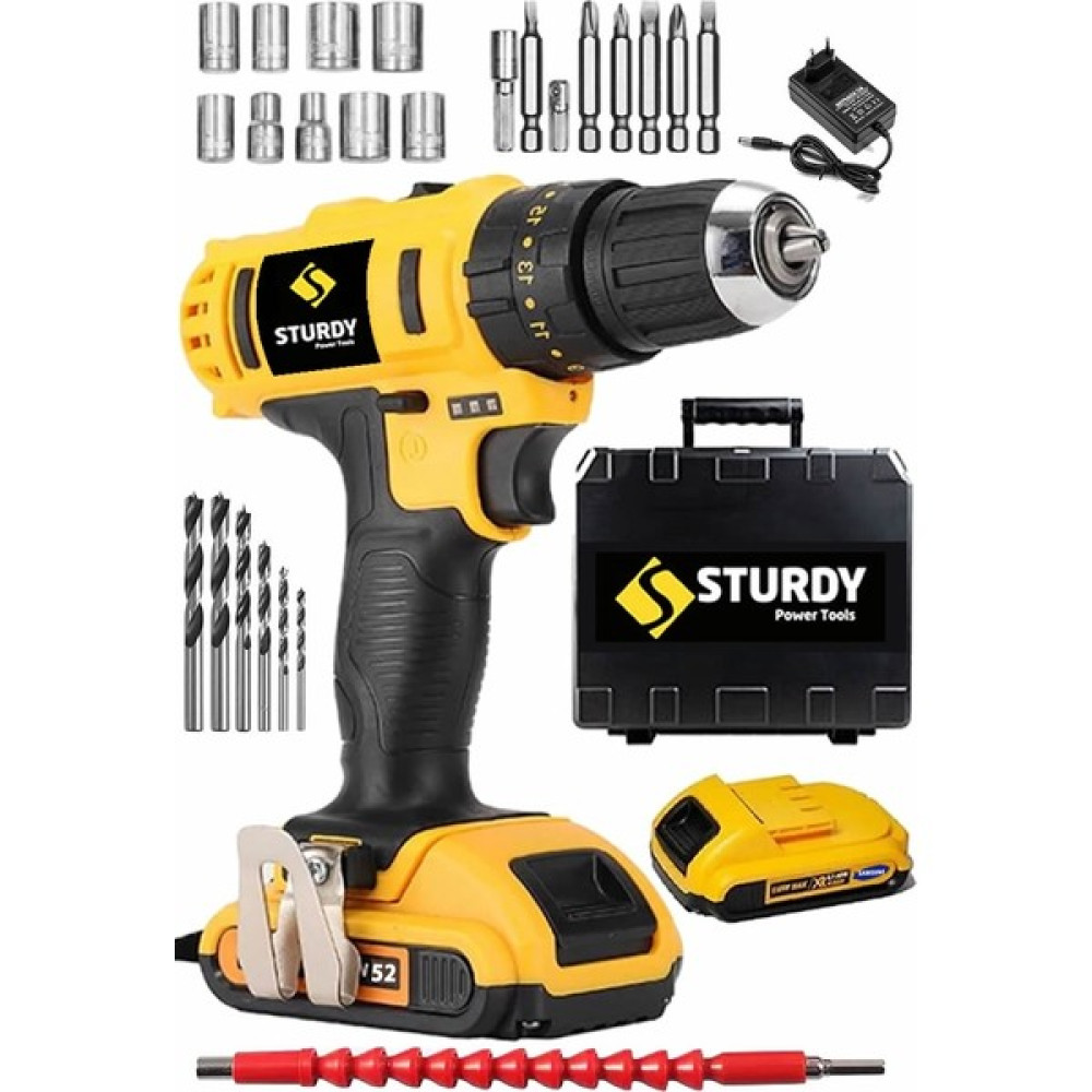 Sturdy 52VF 5mah Lityum Çift Akülü Vidalama New Technology Darbeli Şarjlı Matkap Seti 27 Parçalı Elektrikli El Aletleri Fiyatı