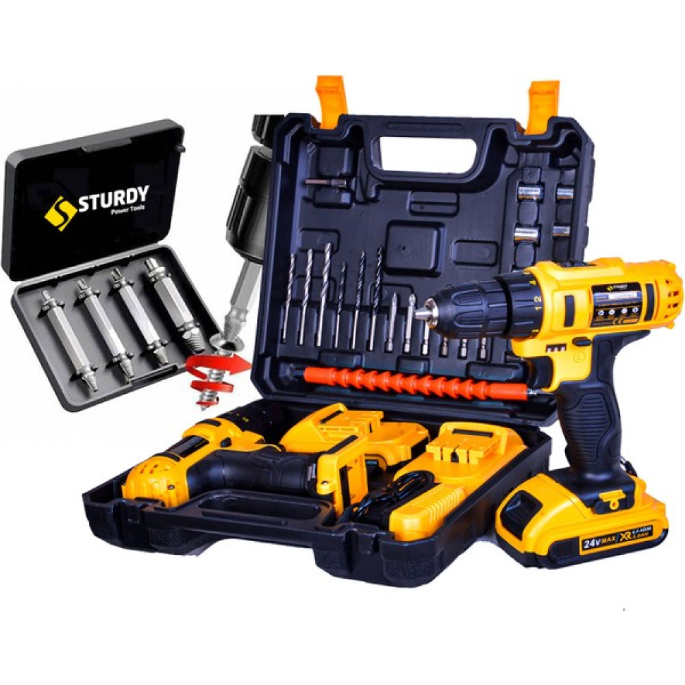 Sturdy 58 V 6AH Lion Çift Akülü Darbeli Turbo Şarjlı vidalama Matkap 27 Parca Setli + Bozulmuş Vida Sökme Setli Elektrikli El Aletleri Fiyatı