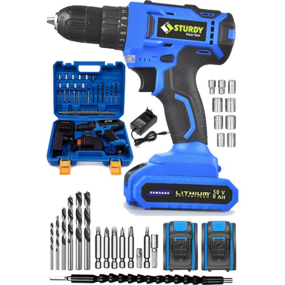Sturdy 58V 6Ah Lıon Çift Akülü NEW SERİ Darbeli Turbo Şarjlı vidalama Matkap 27 Parça Uç Setli Elektrikli El Aletleri Fiyatı