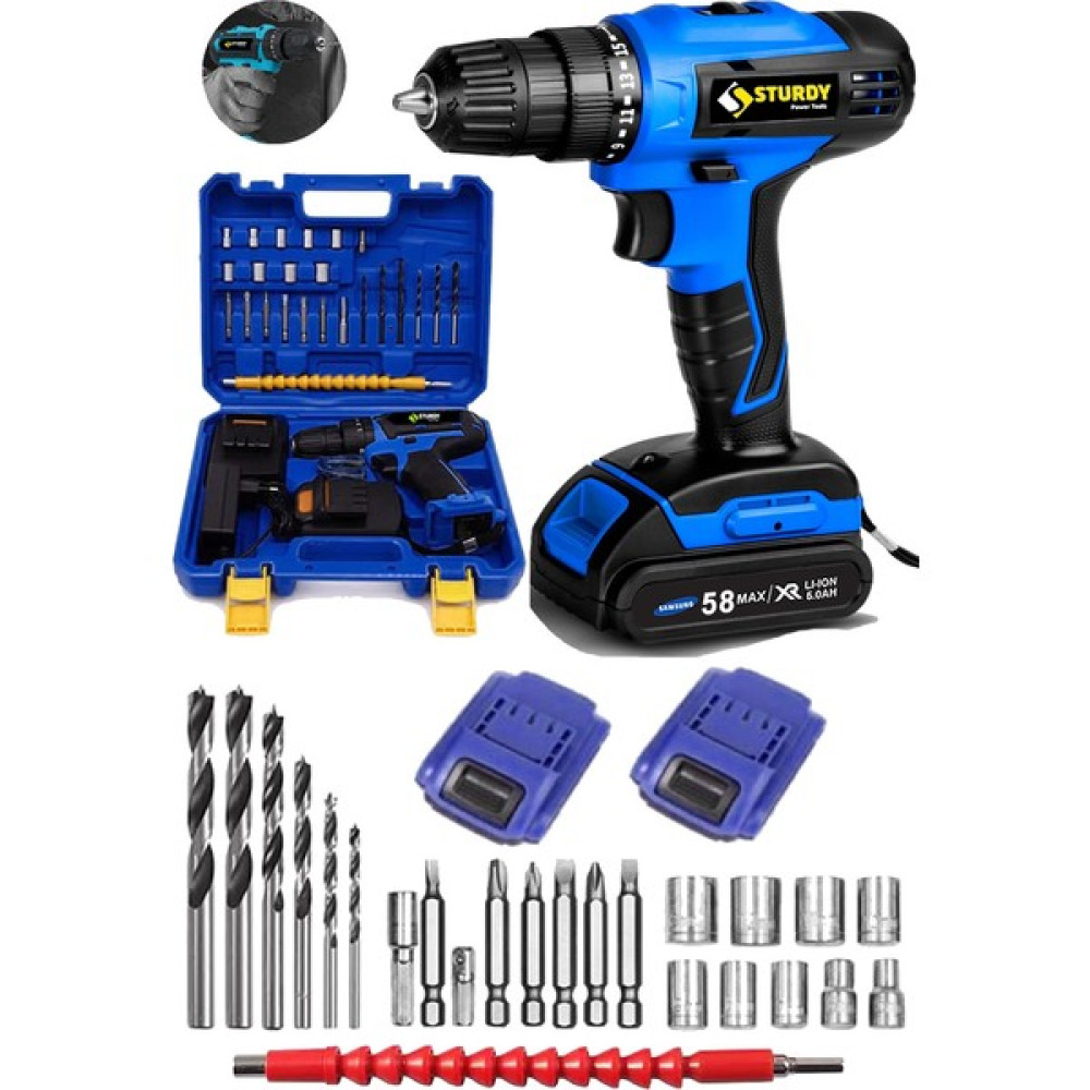 Sturdy 58V 6AH Lıon Çift Akülü New Serı Turbo Şarjlı Vidalama Matkap 27 Parça Uç Setli Elektrikli El Aletleri Fiyatı