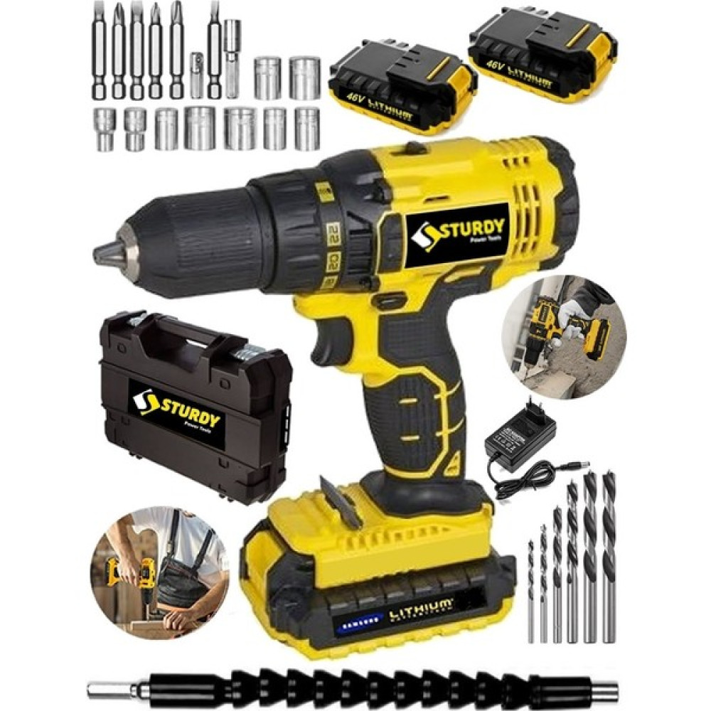 Sturdy 58V 6AH Metal Sanzumanlı NEW SERİ Setli Darbeli Li-ion Çift Akülü Matkap 27 Parca Setli Elektrikli El Aletleri Fiyatı