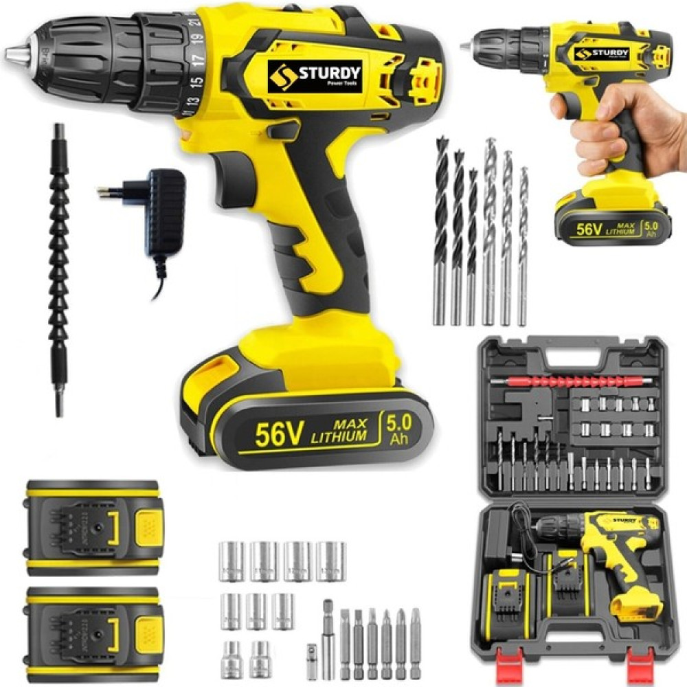 Sturdy 58V 8AH T-E Seri Metal Şanzuman Şarjlı Çift Akülü Matkap 27 Parça Uç Setli Elektrikli El Aletleri Fiyatı