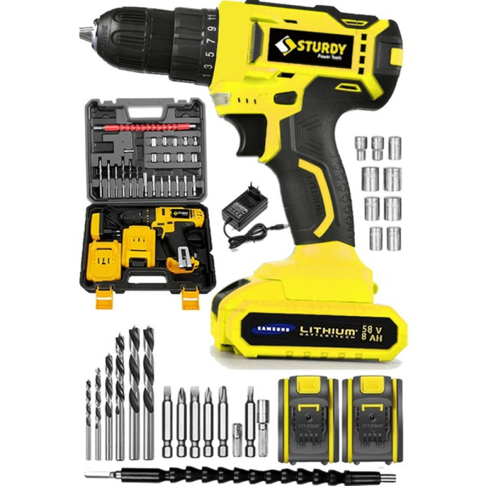 Sturdy 58VF 8mah Turbo Çift Akülü Vidalama New Technology Şarjlı Matkap Seti 27 Parçalı Elektrikli El Aletleri Fiyatı