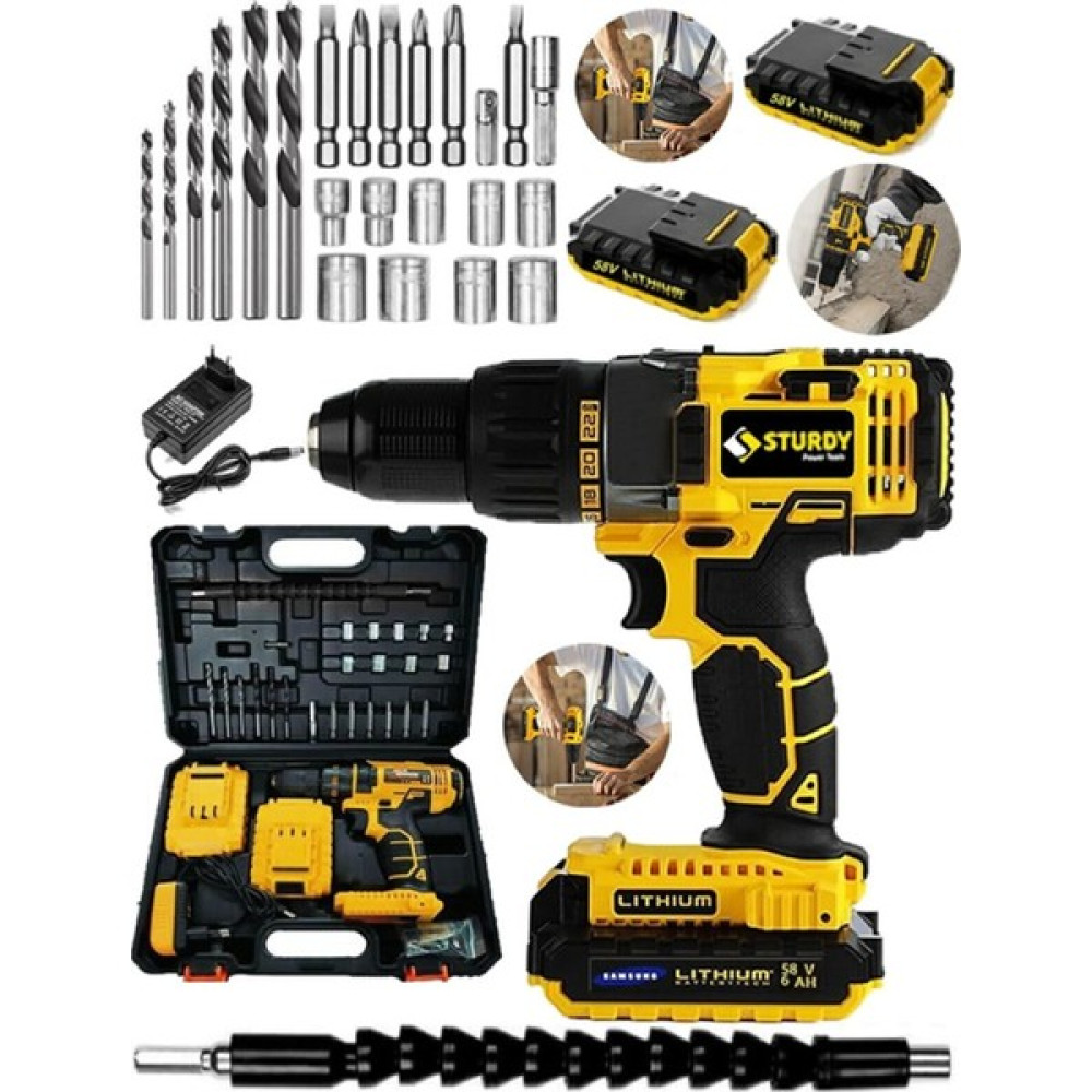Sturdy 92Vf 10AAH Rotary Seri Metal Şanzuman Şarjlı Çift Akülü Matkap 27 Parça Uç Setli Elektrikli El Aletleri Fiyatı