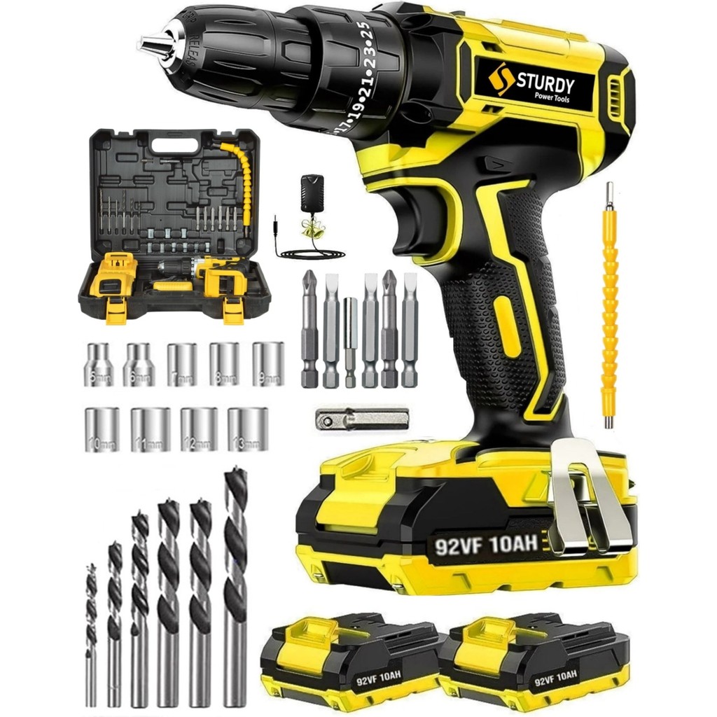 Sturdy 92VF12Ah Lıon Çift Akülü NEW SERİ Darbeli Turbo Şarjlı Vidalama Matkap 27 Parça Uç Setli Matkaplar Fiyatı