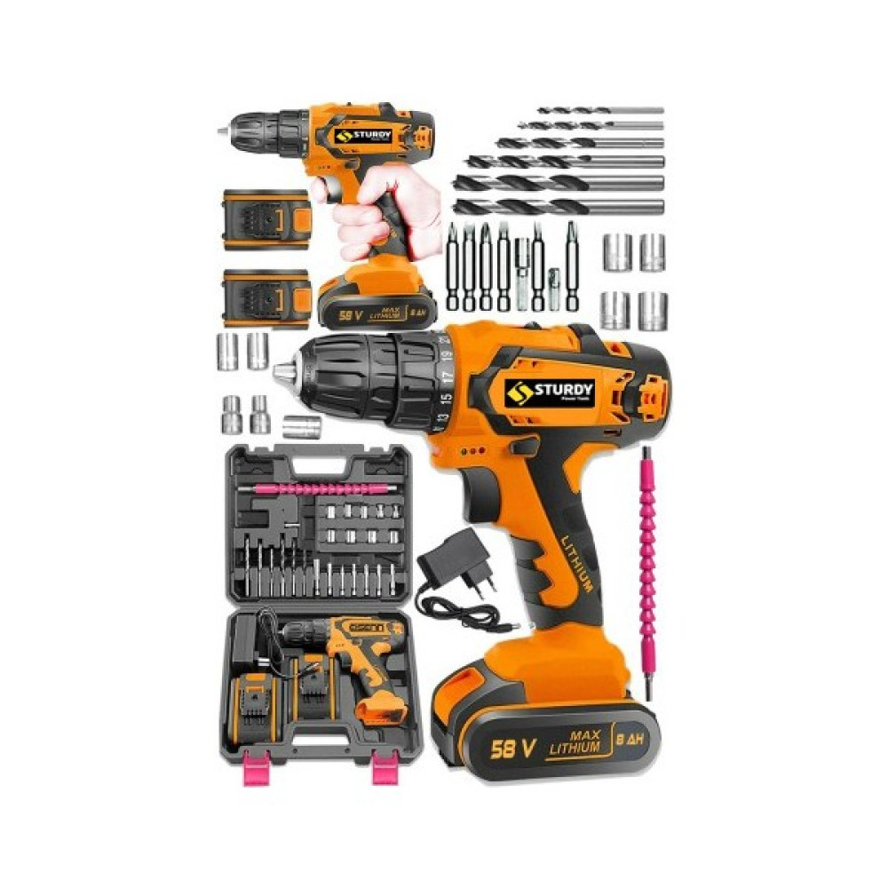 STURDY Alman Technology 128 Fv 12 AH Bakır Sargılı Quick Power 2 Akülü Şarjlı Matkap 24 Pcs Set Hediye Matkaplar Fiyatı