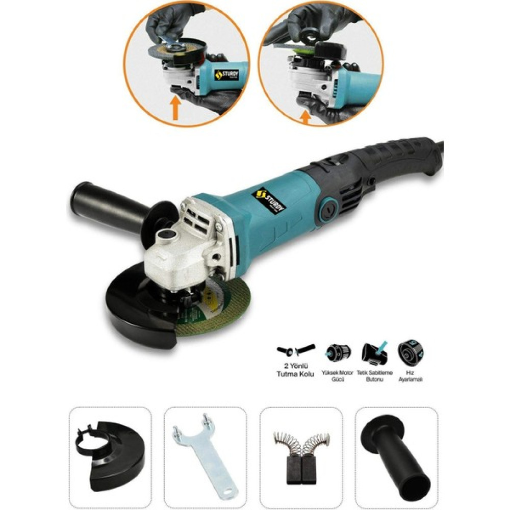 Sturdy Avuç İçi Taşlama Makinası 6 Kademeli Uzun Kuyruk Devir Ayarlı 125 mm Mavi Taşlama Makinesi Fiyatı
