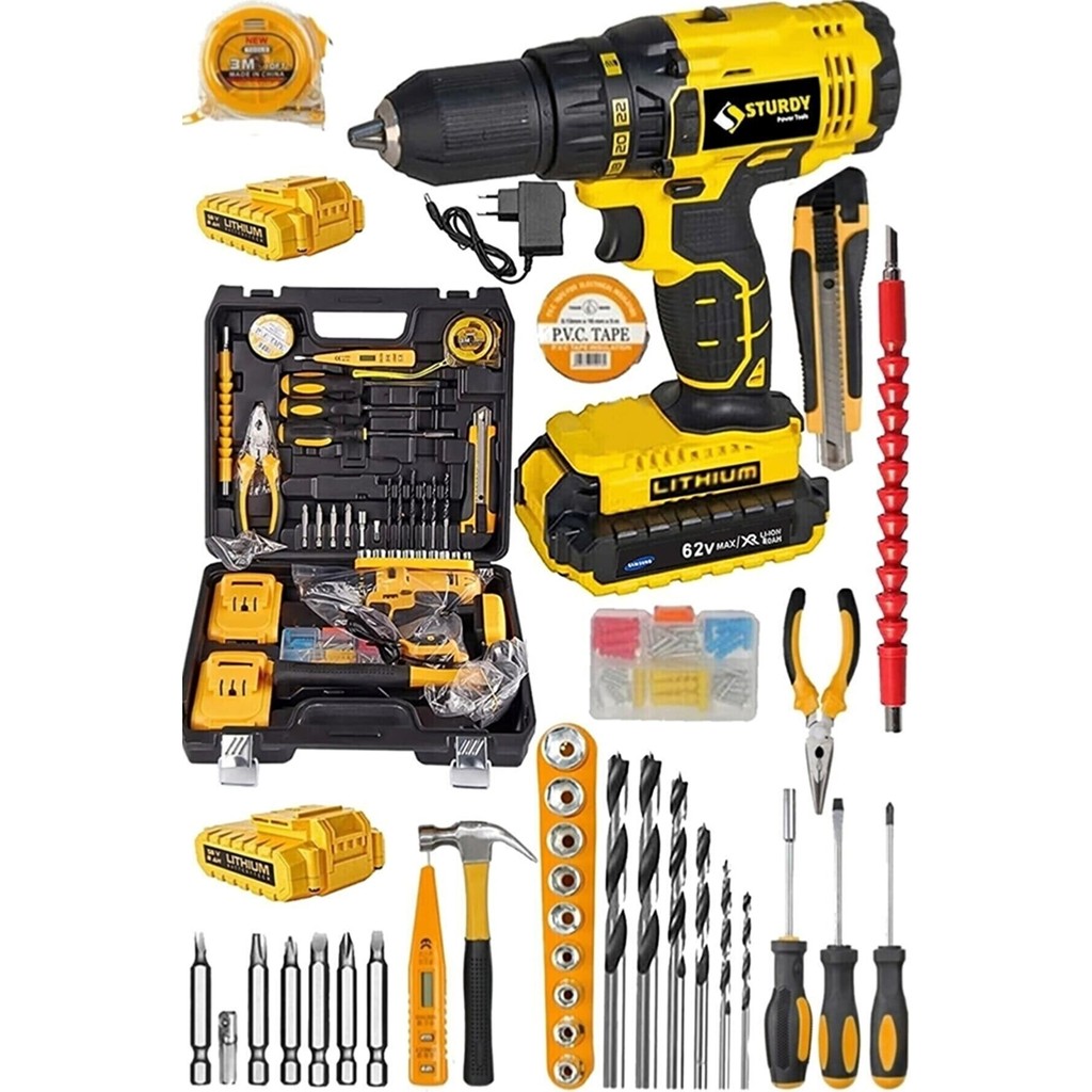 Sturdy Japon Technolo 58V8AH Lion Çift Akülü Metal Şanzuman Turbo Şarjlı Matkapt-39 Parça Setli Matkaplar Fiyatı