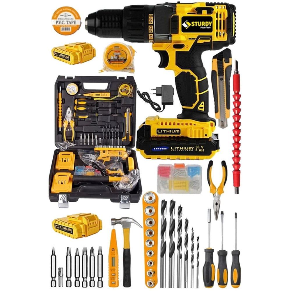Sturdy Japon Technology 92 Vf 12ah Darbeli Lion-çift Akülü Metal Şanzuman Turbo Şarjlı Matkap 100 Parça Set Akülü Vidalama Makinesi Fiyatı
