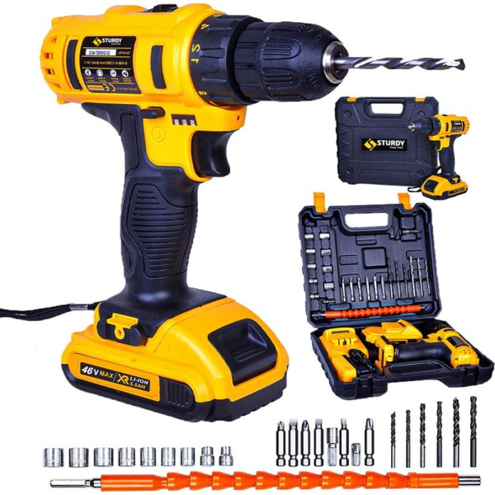Sturdy Power Tools 46 Volt 5.0 Amper Çift Akülü 24 Parça Uç Setli Şarjlı Vidalama Matkap Elektrikli El Aletleri Fiyatı