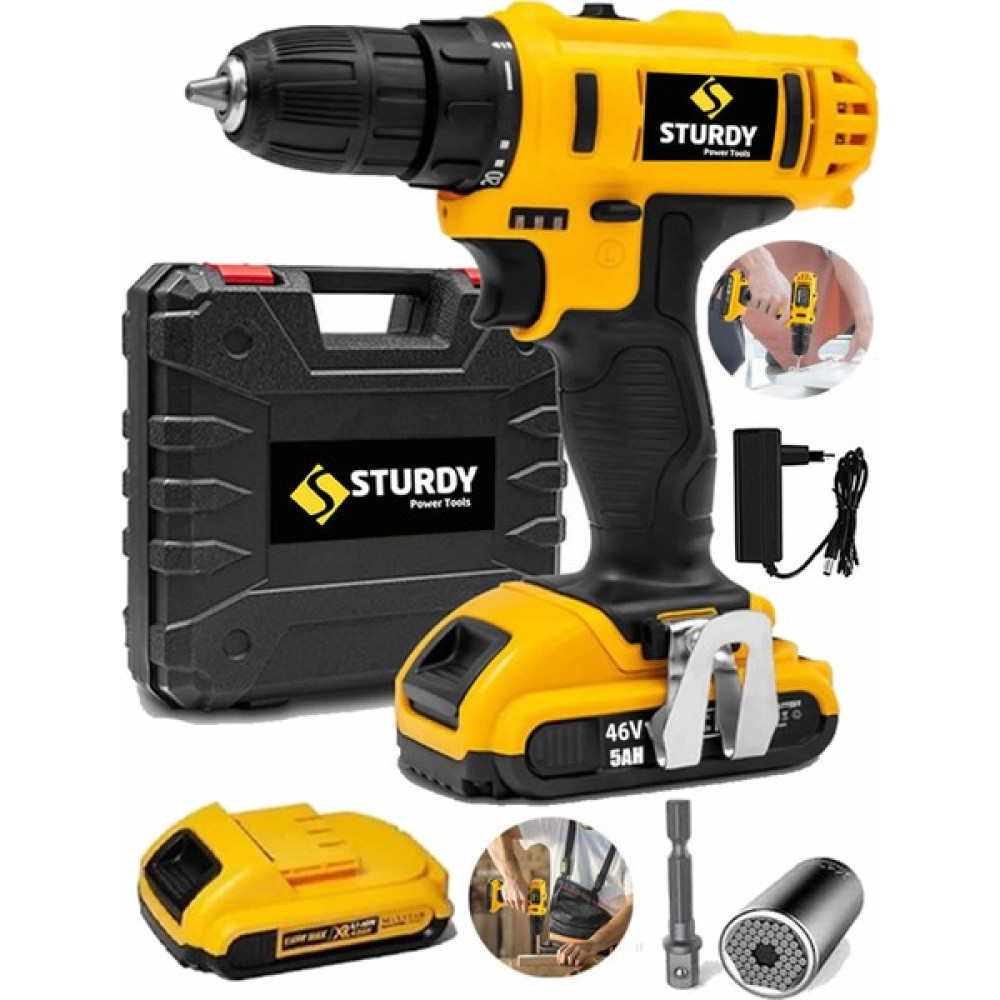 STURDY Pro Power Darbeli 46 V 5 AH Lion Çift Akülü Soketli Vidalama Matkap Elektrikli El Aletleri Fiyatı