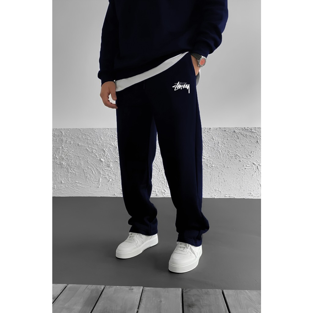 Stüssy Baskılı Baggy Lacivert Yazlık 3 Iplik Bol Kesim Düz Paça Mevsimlik Eşofman Altı RF0510 Erkek Eşofman Fiyatı