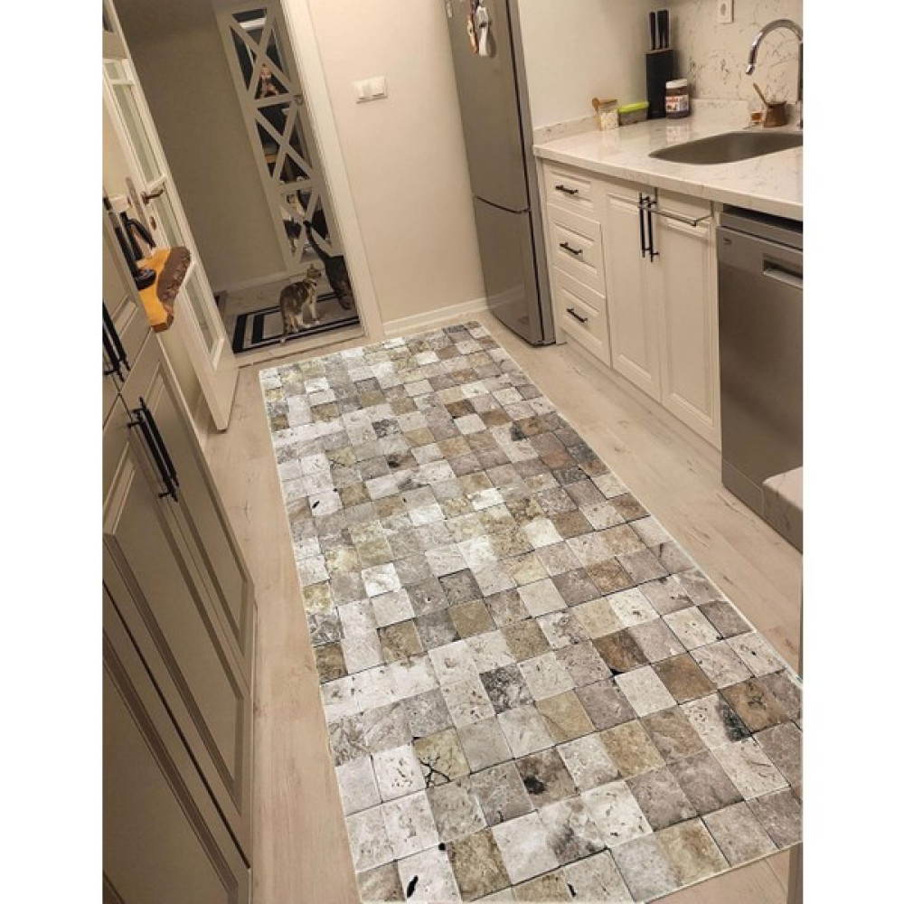 Sty Home Kaymaz Tabanlı Halı Makinede Yıkanabilir Halı Dijital Baskı Antialerjik Halı Yolluk - 60 x 90 cm - Krem - Kahverengi Yolluk Fiyatı