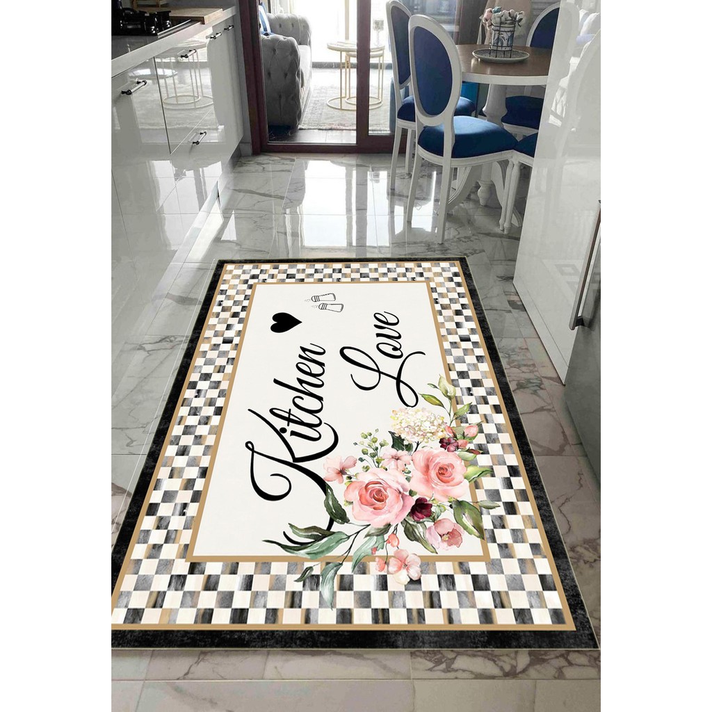 STY Home Mutfak Halısı Kaymaz Tabanlı Halı Makinede Yıkanabilir Halı Dijital Baskı Antialerjik Halı Yolluk - 100 x 300 cm - Siyah Yolluk Fiyatı