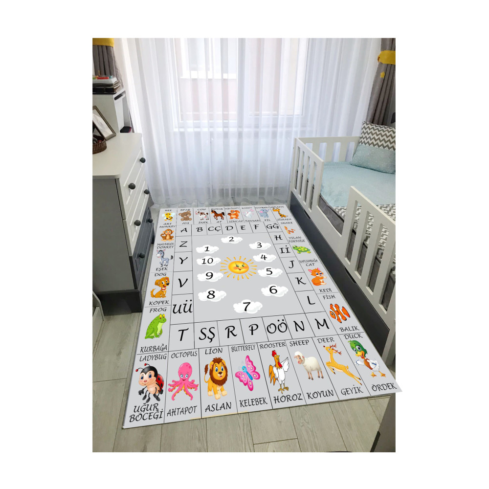 STY Home Öğretici Ingilizce Çocuk Oyun Halısı Kaymaz Makinede Yıkanabilir Eğitici Bebek Ve Çocuk Odası Halısı 160 x 230 Beden Bebek Odası Halı Fiyatı