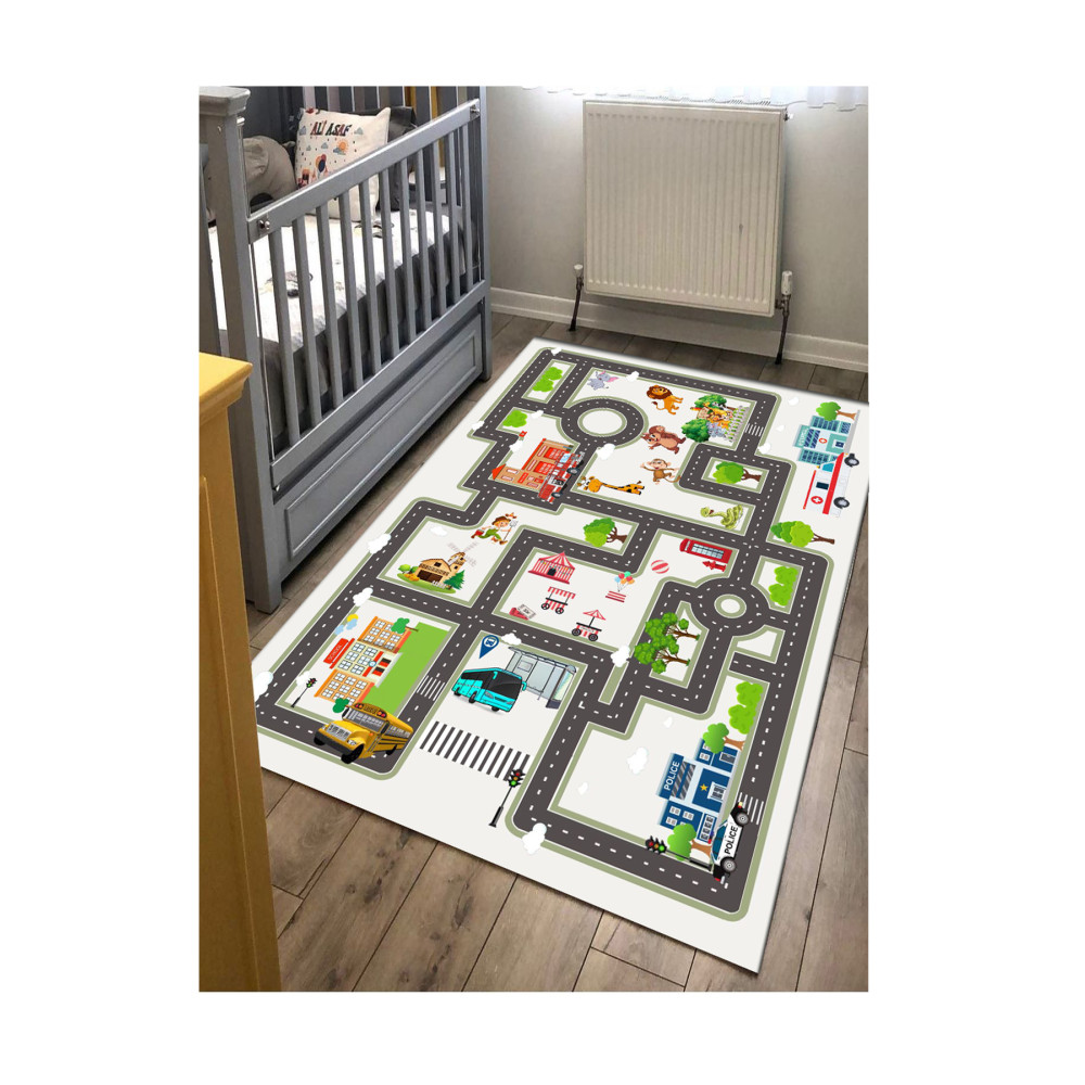 STY Home Trafik Çocuk Oyun Halısı Kaymaz Makinede Yıkanabilir Eğitici Bebek Ve Çocuk Odası Halısı Oyun Matı 80 x 150 Beden Bebek Odası Halı Fiyatı