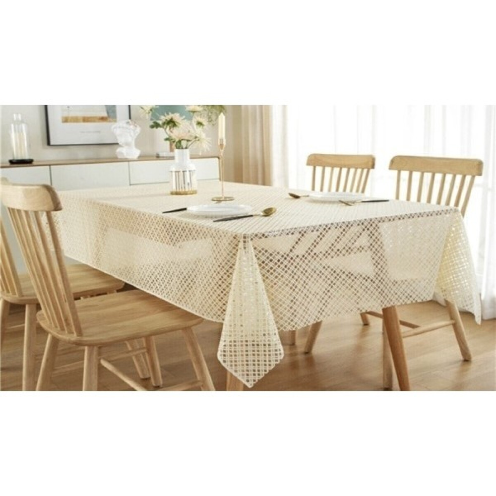 Style Meiwa Dantel Görünümlü Şeffaf Kaplama Pvc Leke Tutmaz Silinebilir Kaymaz Hijyenik Masa Örtüsü - Krem - 100 x 140 cm Masa Örtüsü Fiyatı