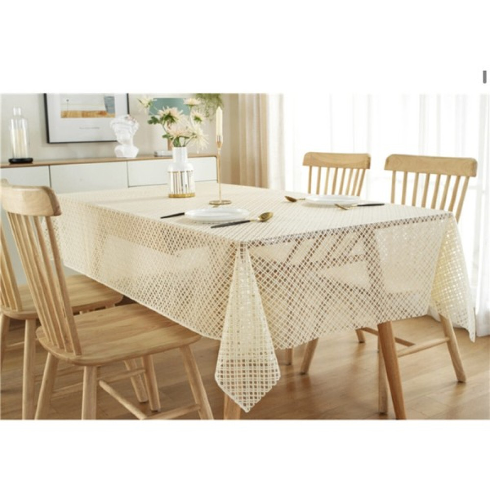Style Meiwa Dantel Görünümlü Şeffaf Kaplama Pvc Leke Tutmaz Silinebilir -Kaymaz Masa Örtüsü - 120 x 140 cm - Krem Rengi Masa Örtüsü Fiyatı