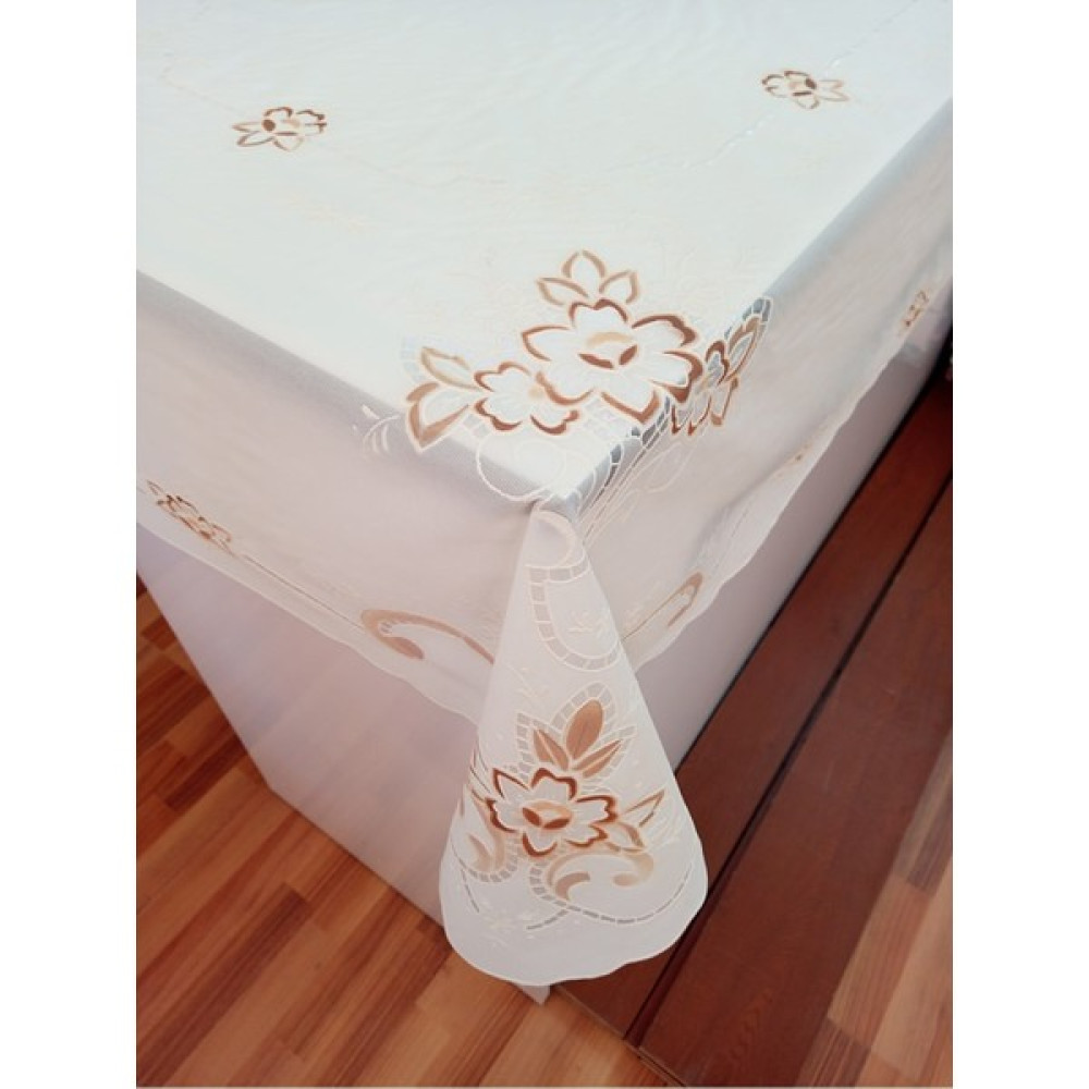 Style Meiwa Dantel Görünümlü Silinebilir Kaymaz Leke Tutmaz Pvcmasa Örtüsü 140 cm x 160 cm 4 ve 6 Kişilik - 122 x 152 cm - Krem - Kahverengi Masa Örtüsü Fiyatı