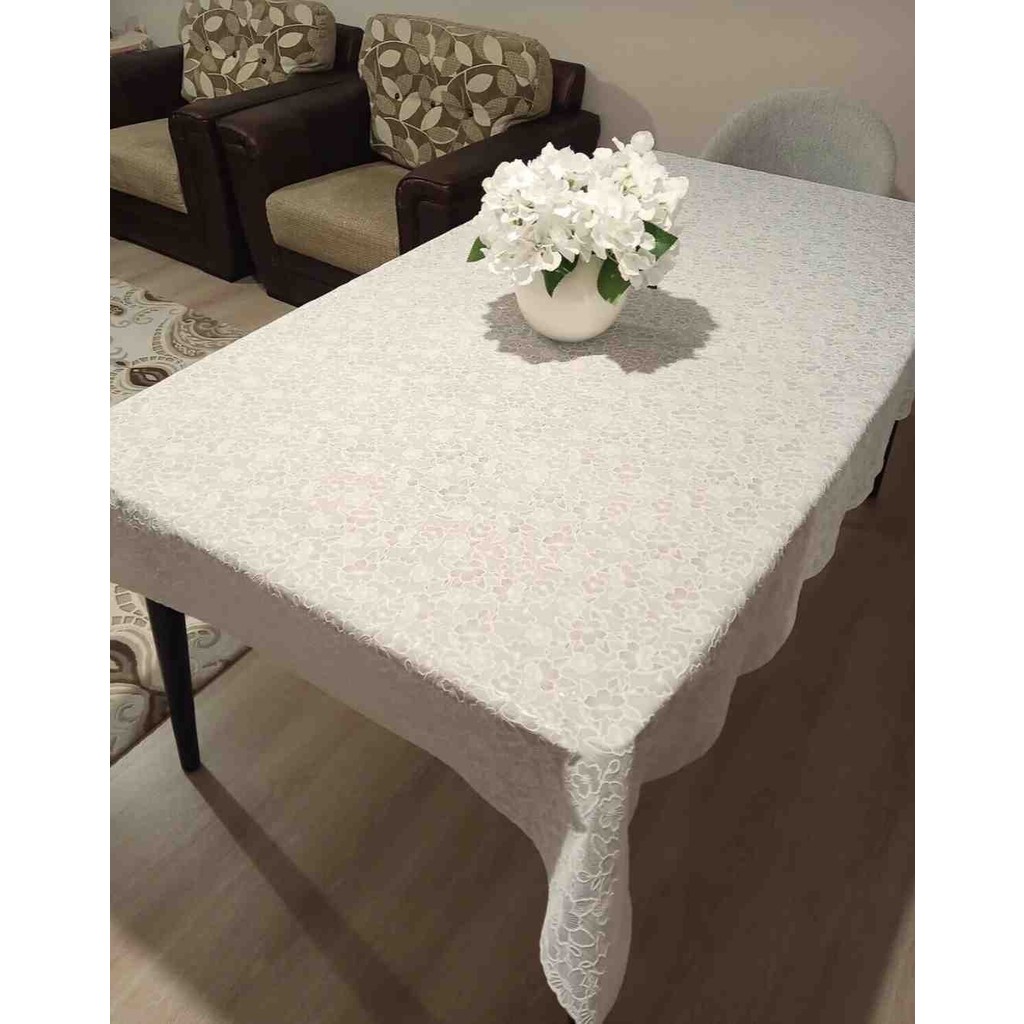 Style Pvc Muşamba Dantel Görünümlü Kaymaz Sıvı Geçirmez Deliksiz Mutfak Masa Örtüsü Çiçek Motifli Krem - Krem - Bej - 140 x 180 cm SSD / Solid State Drive Fiyatı