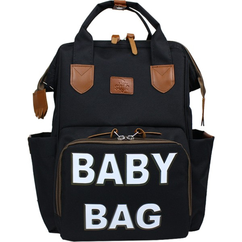 Stylo Monaco Baby Bag Anne Bebek Bakım Sırt Çantası-Beyaz Baskı - Siyah - Beyaz Bebek Bakım Çantası Fiyatı