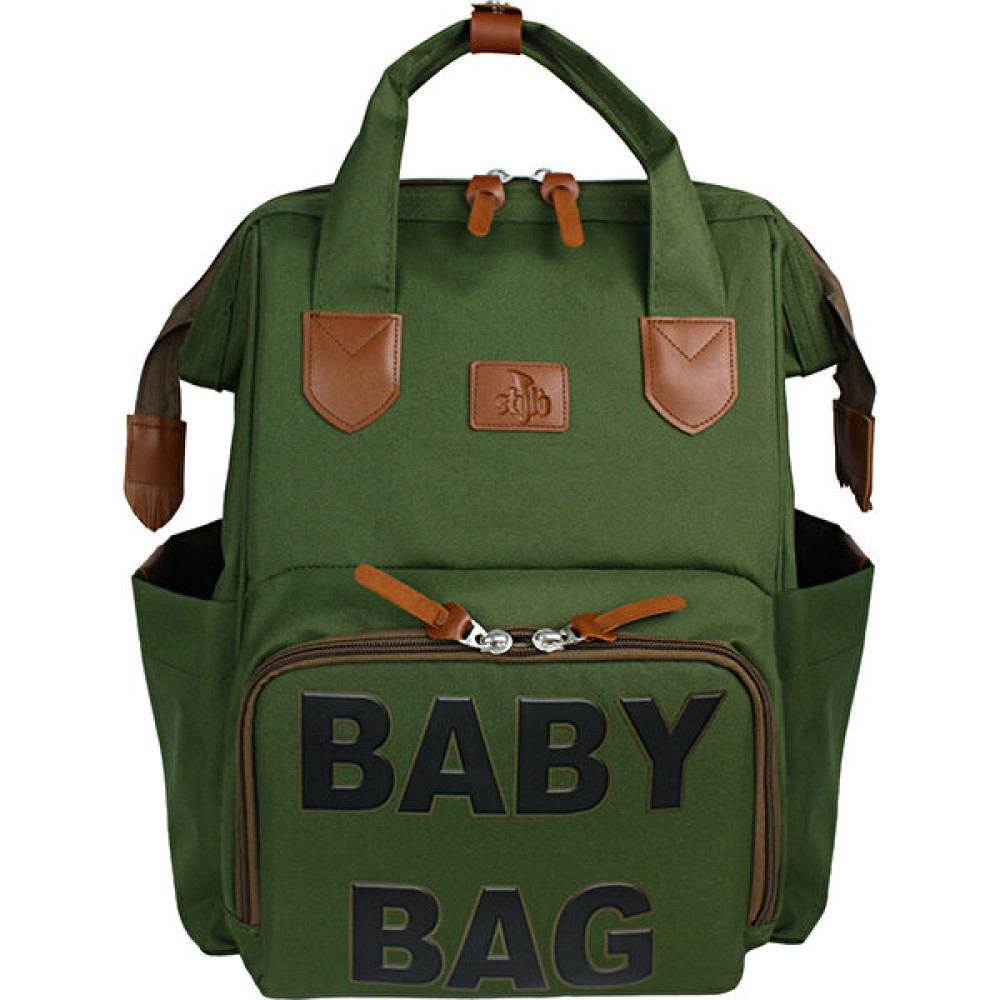 Stylo Monaco Baby Bag Baskılı Anne Bebek Bakım Sırt Çantası-Haki - Haki Bebek Bakım Çantası Fiyatı
