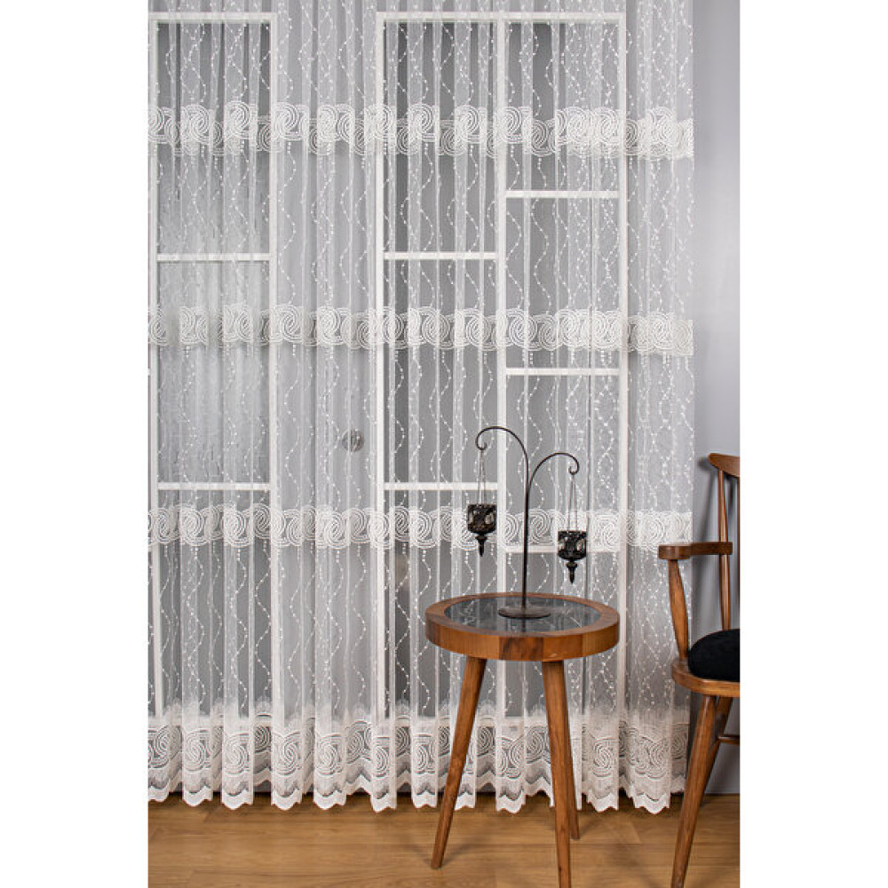 Su Yolu Desen Brode Nakış Işlemeli Tül Perde (1/2.5 Normal Pile ) - 50 x 250 cm - Ekru Tül Perde Fiyatı