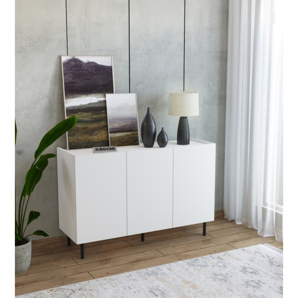 Suba Home Demir Ayaklı Mdf Şık ve Çok Amaçlı 3 Kapaklı 120 cm Beyaz Konsol Konsol Mobilya Fiyatı
