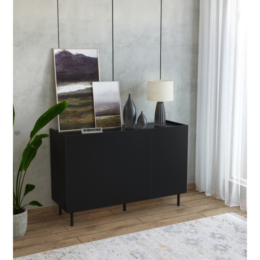 Suba Home Demir Ayaklı Mdf Şık ve Çok Amaçlı 3 Kapaklı 120 cm Siyah Konsol Konsol Mobilya Fiyatı